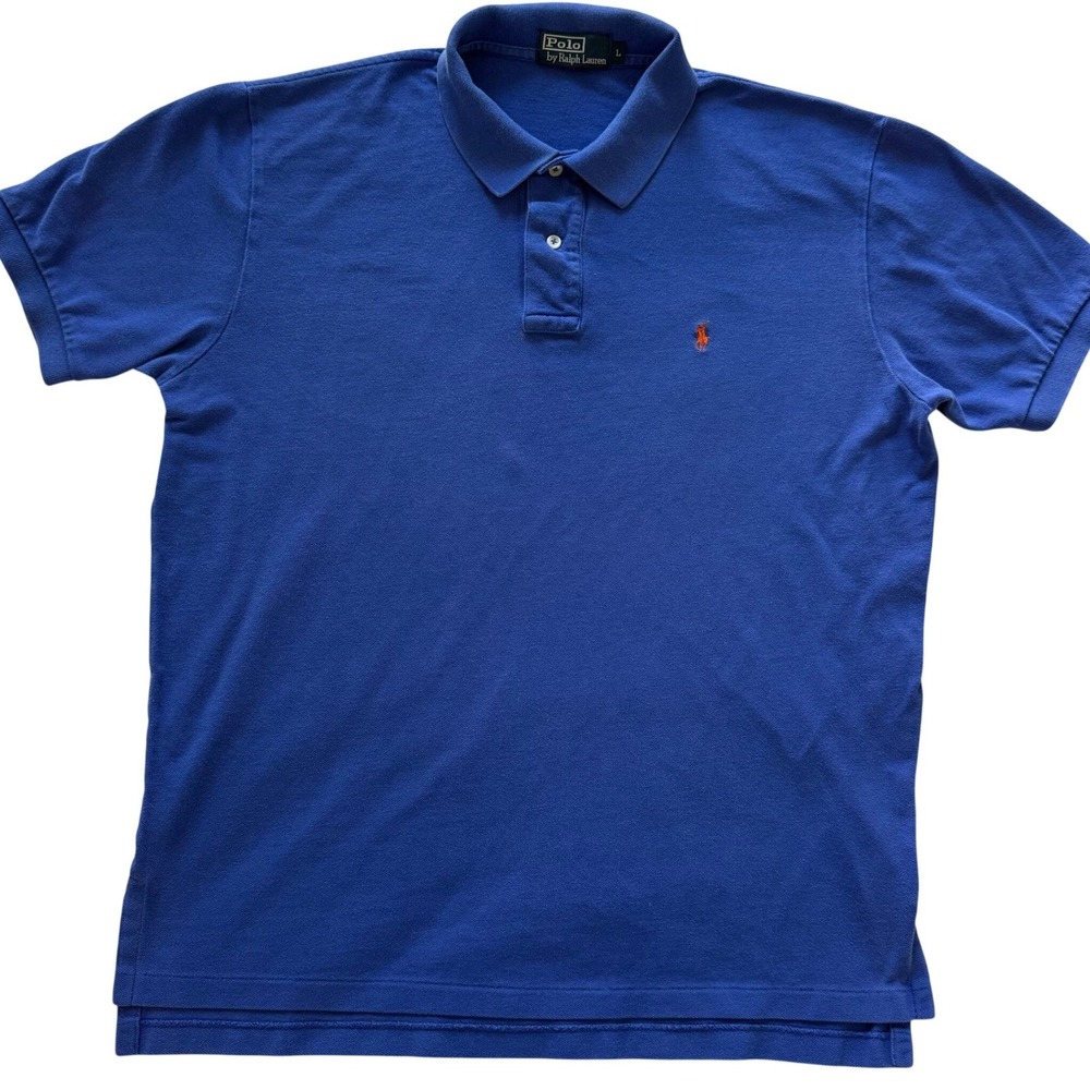 Vintage Polo Ralph Lauren Mens L Blue Short Sleeve Polo Shirt cotton pique USA